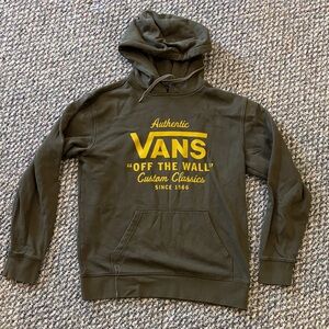 Vans Men's Dark Green Hoodie with Yellow Logo